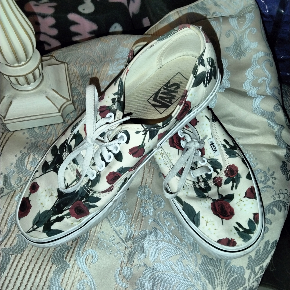 Vans Women's Floral Canvas Sneakers - Cream and Red